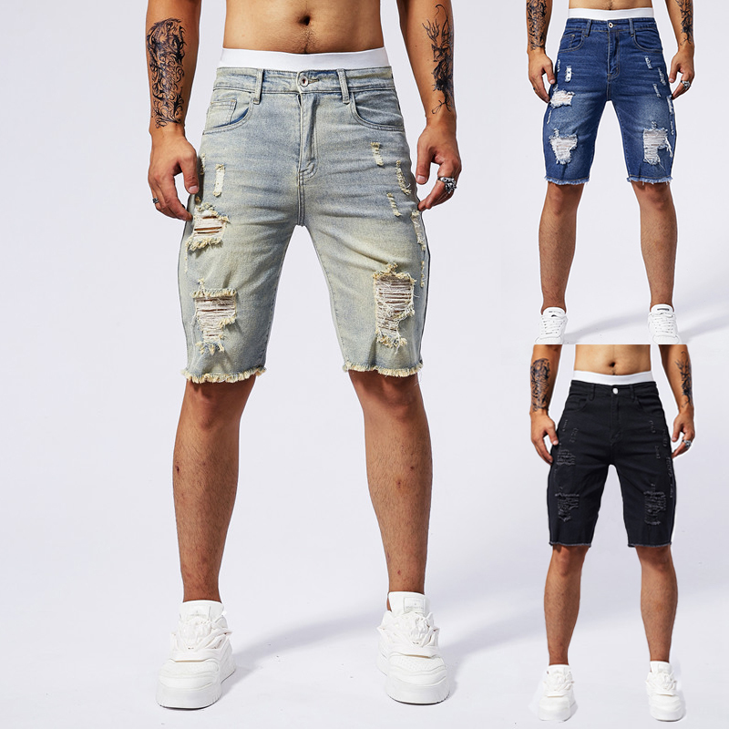 Streetwear Brand Fashion - 2025 Zomer Nieuwe mannen Gescheurde Denim
